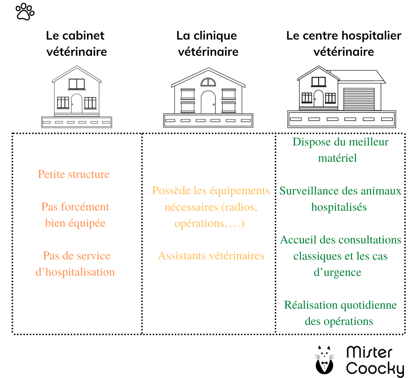 Tableau des 3 principales structures de soins pour animaux